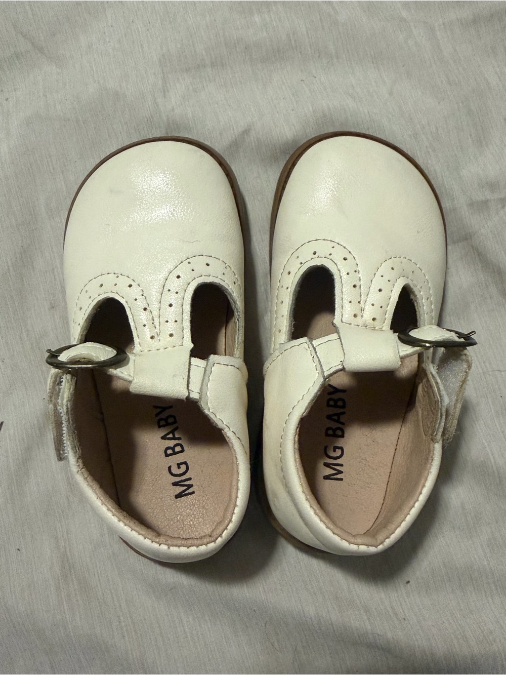 MG Baby Cream Leather T-Strap Kids Shoes